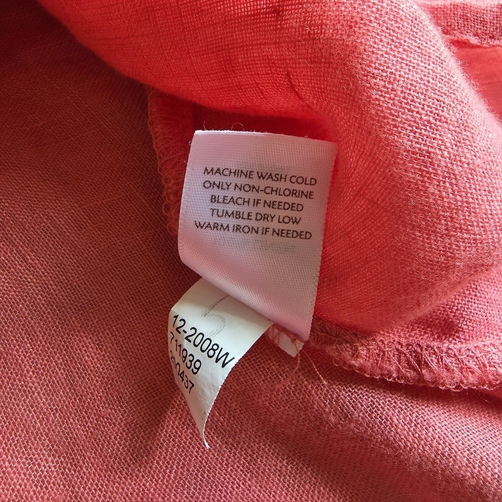 J Jill Linen Button Up Top Sz 2X Pink Pintuck Long Roll Tab Sleeve Boho Beachy - Picture 12 of 13